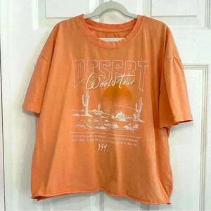 Social Culture Tee Shirt Women XL Crop Orange Graphic Desert World Tour Cotton
